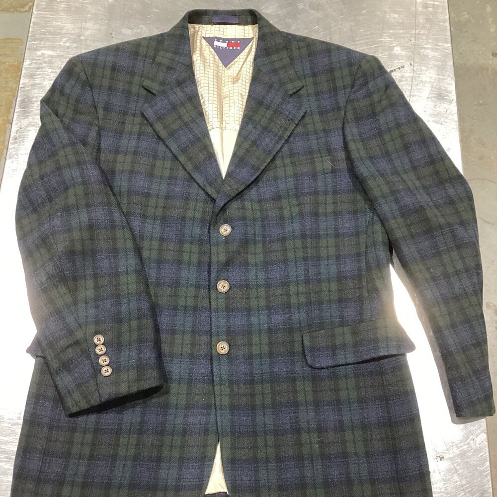 Tommy Hilfiger Men's Plaid Wool Blazer - Green & Navy Check - Classic Fit